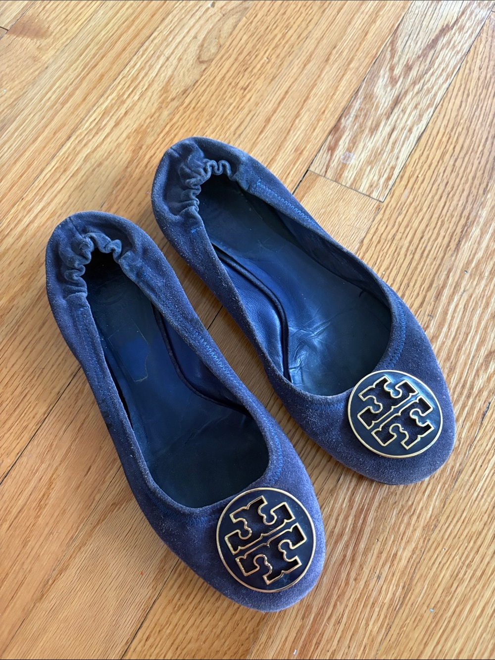 Tory Burch Navy Suede Logo Ballet Flats